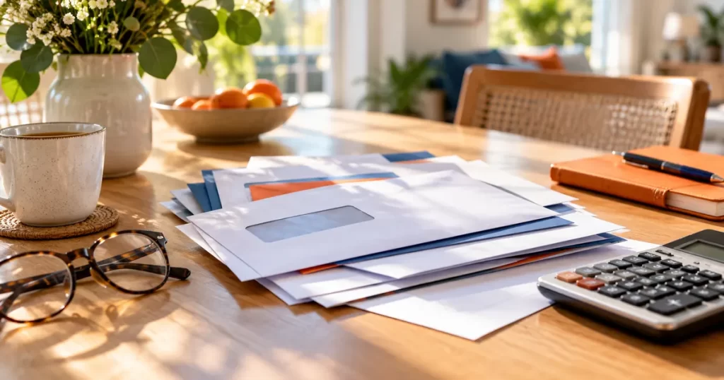 Verzekeringspapieren en rekenmachine op tafel bij het vergelijken van zorgpremies voor 2027.